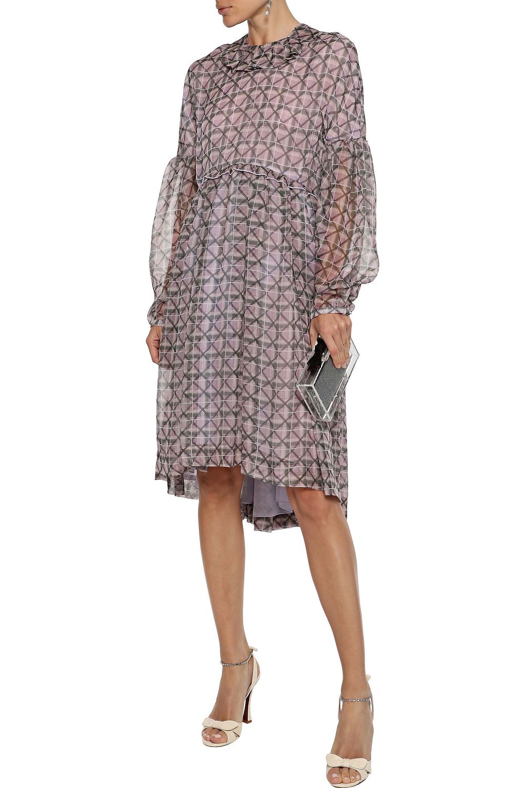 ALEXACHUNG Bow-embellished printed chiffon dress