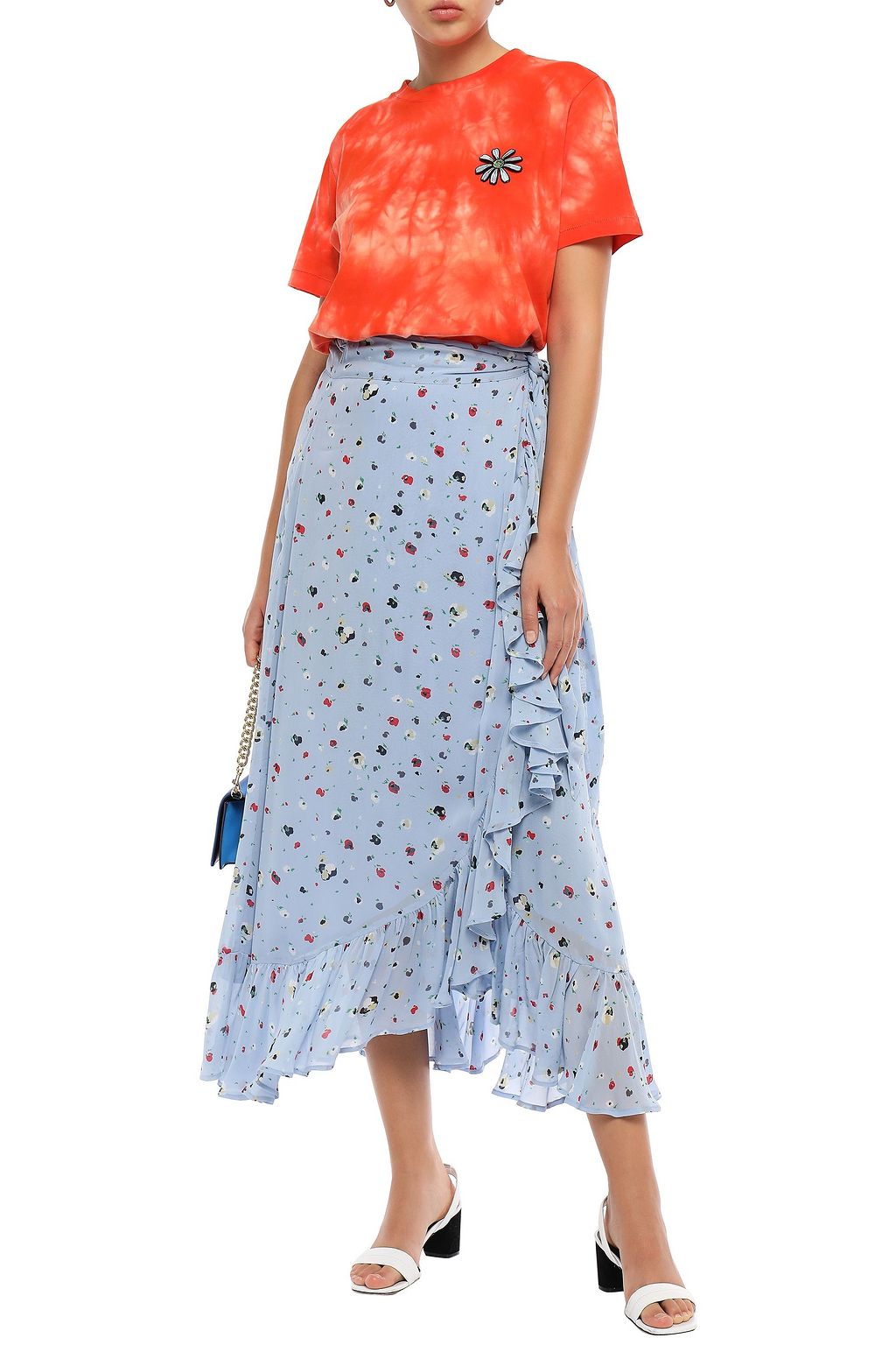 GANNI Ruffled floral-print georgette midi wrap skirt
