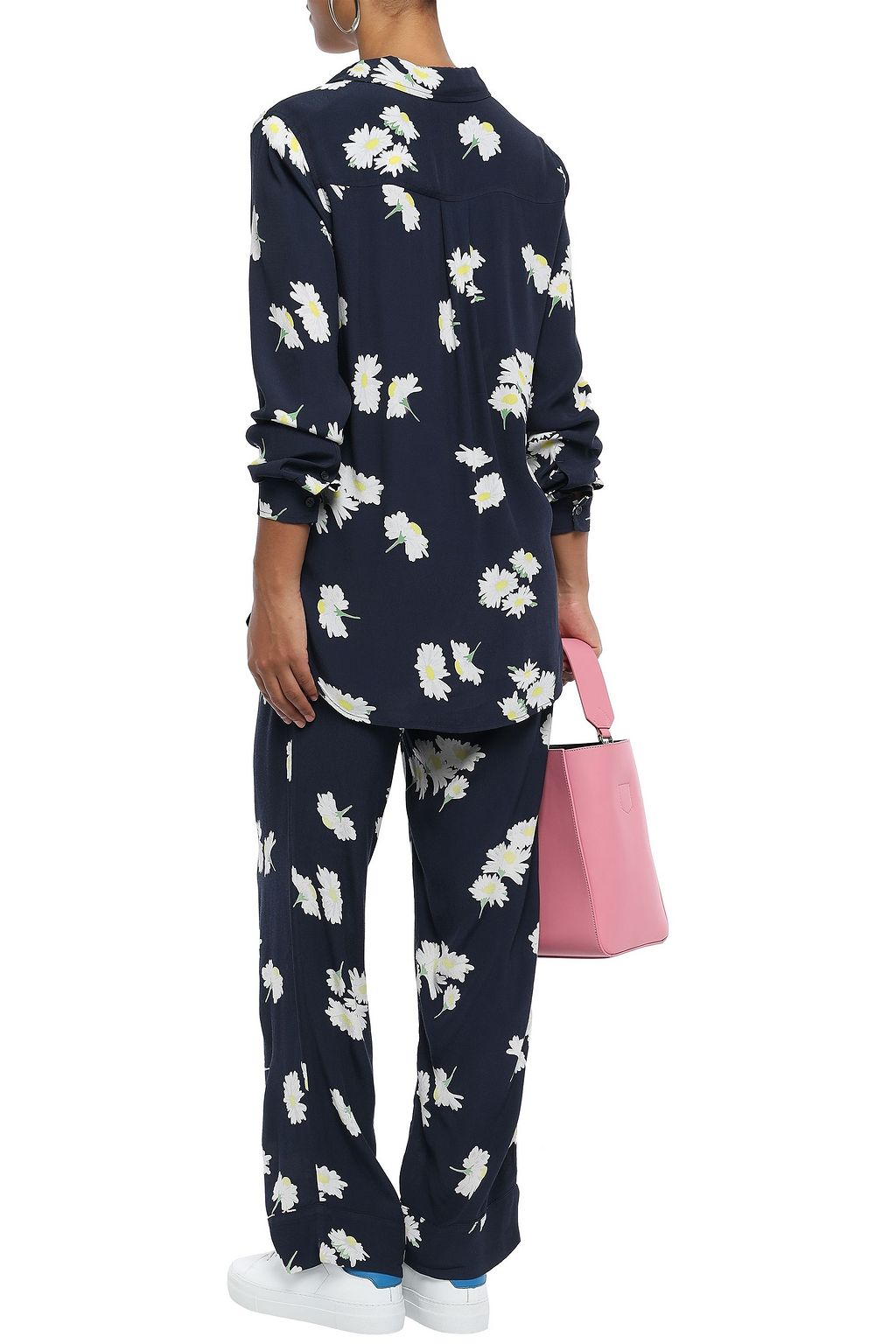 GANNI Silvery floral-print crepe shirt