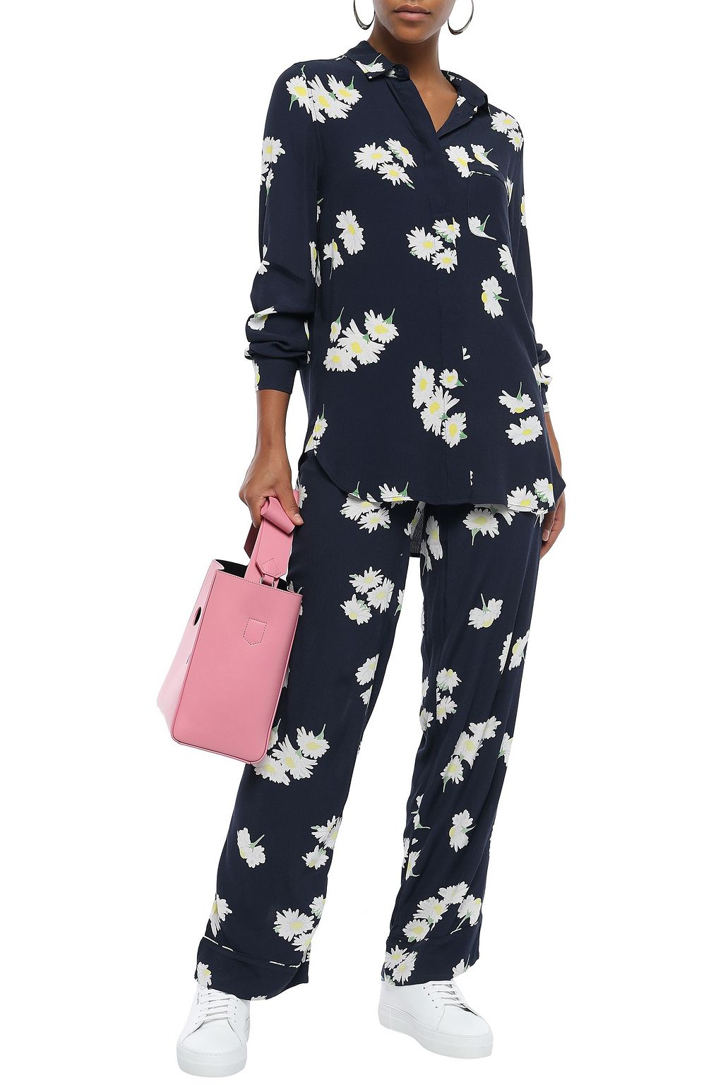 GANNI Silvery floral-print crepe shirt