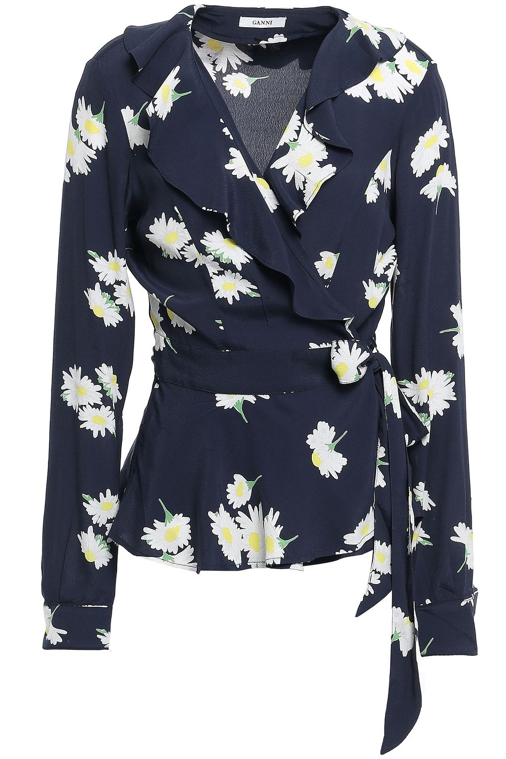 ganni floral wrap top