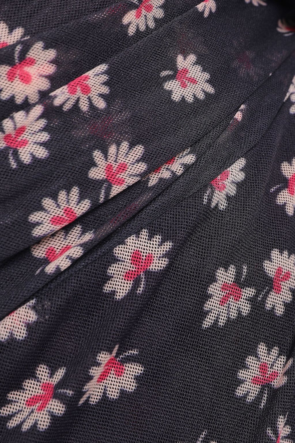 GANNI ラッフル付き フローラルプリント メッシュ ミディスカート