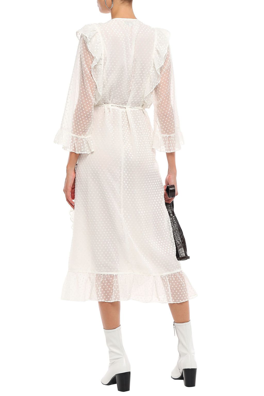 GANNI Jasmine ruffled Swiss-dot gauze midi wrap dress