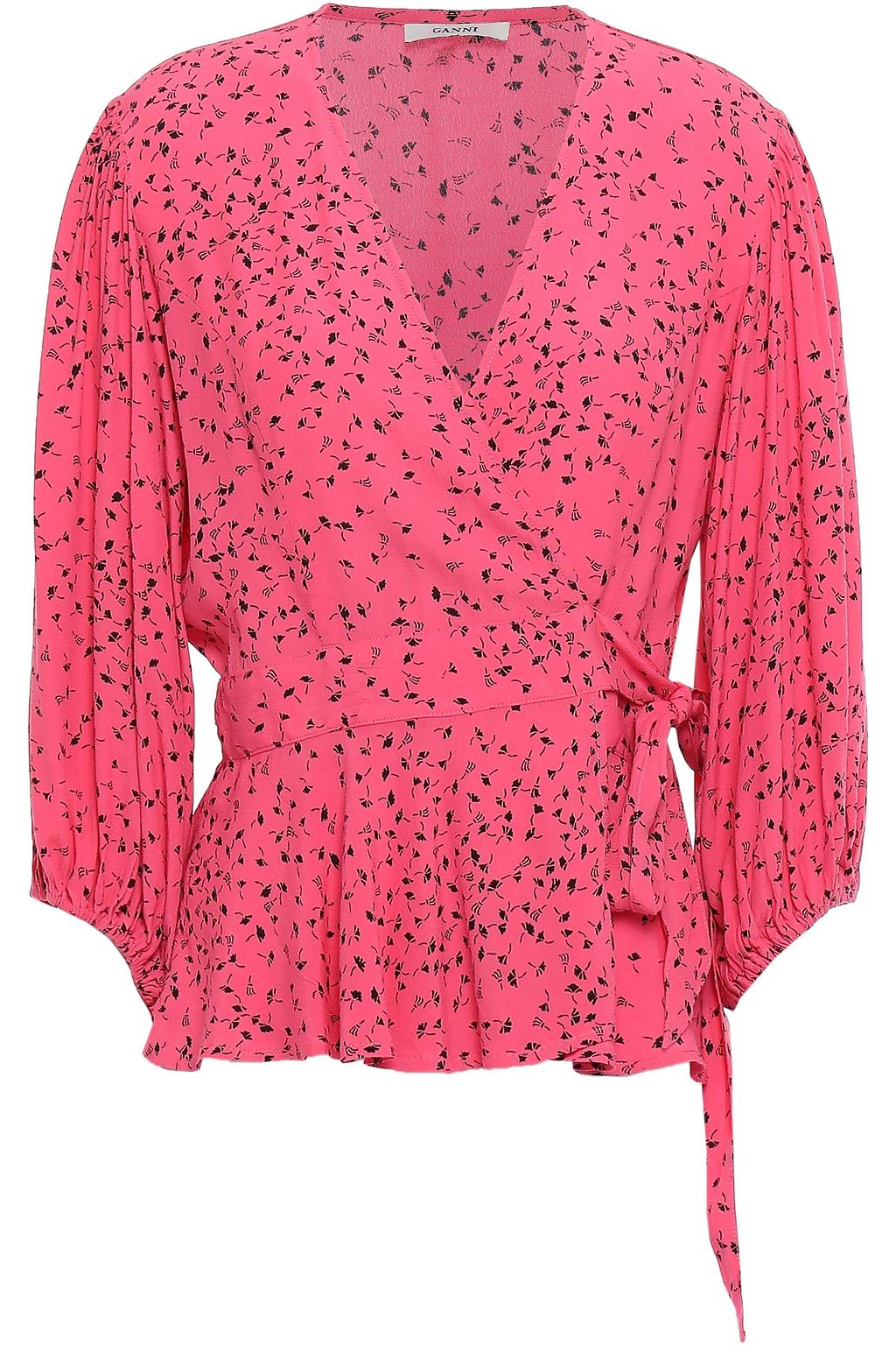 ganni barra crepe wrap blouse