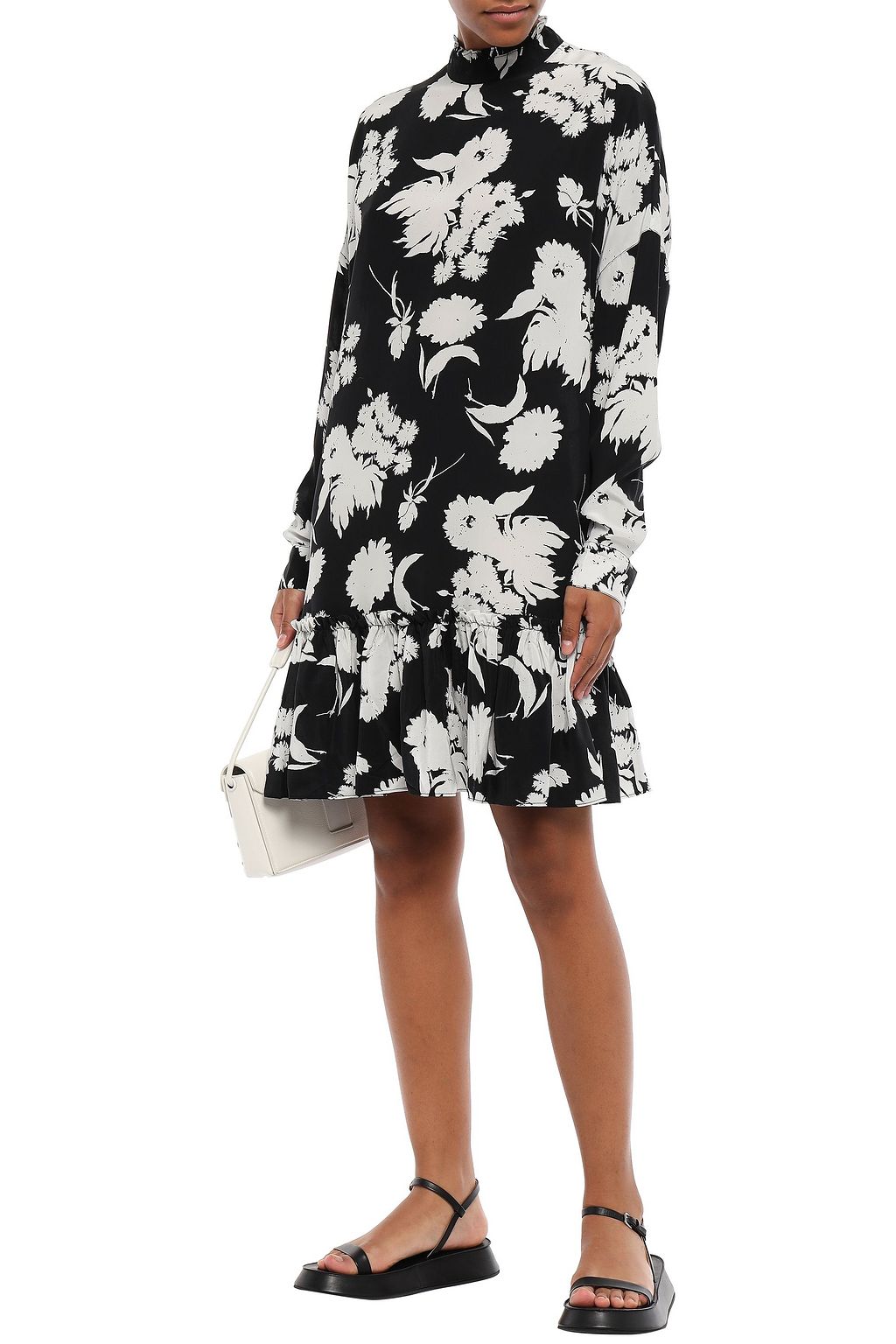 GANNI Ruffled floral-print silk-crepe dress