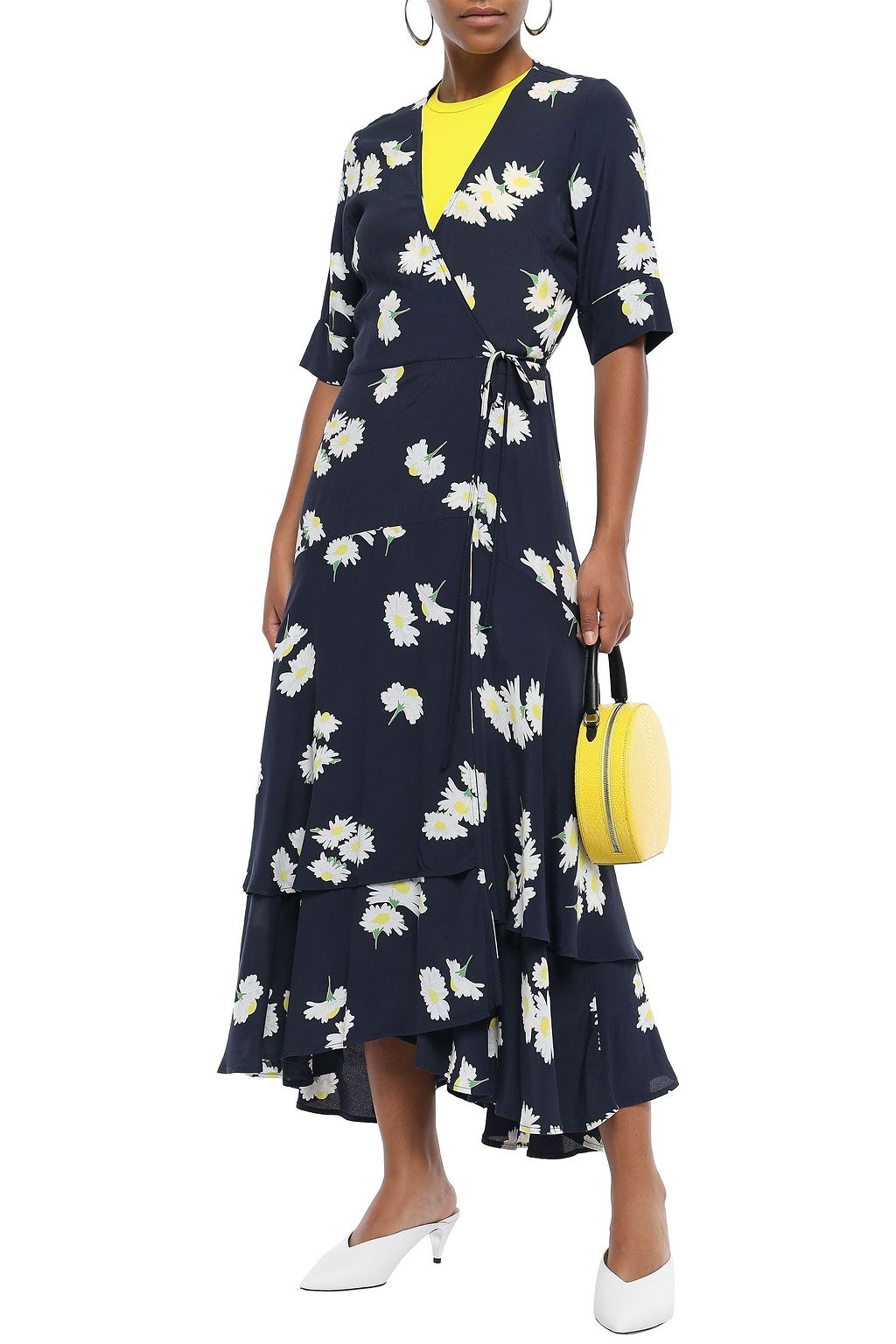 GANNI Total Eclipse floral-print crepe de chine midi wrap dress