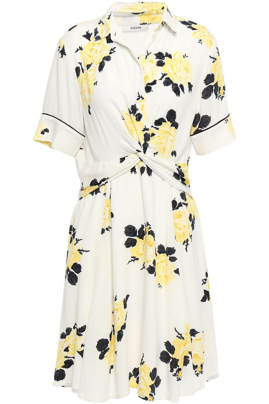 ganni silvery crepe twist dress