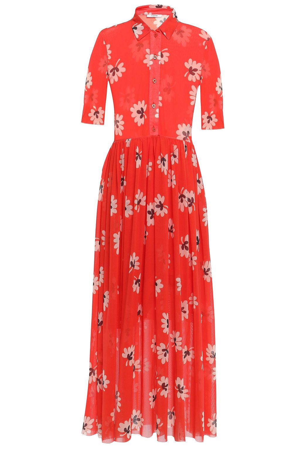 red maxi shirt dress