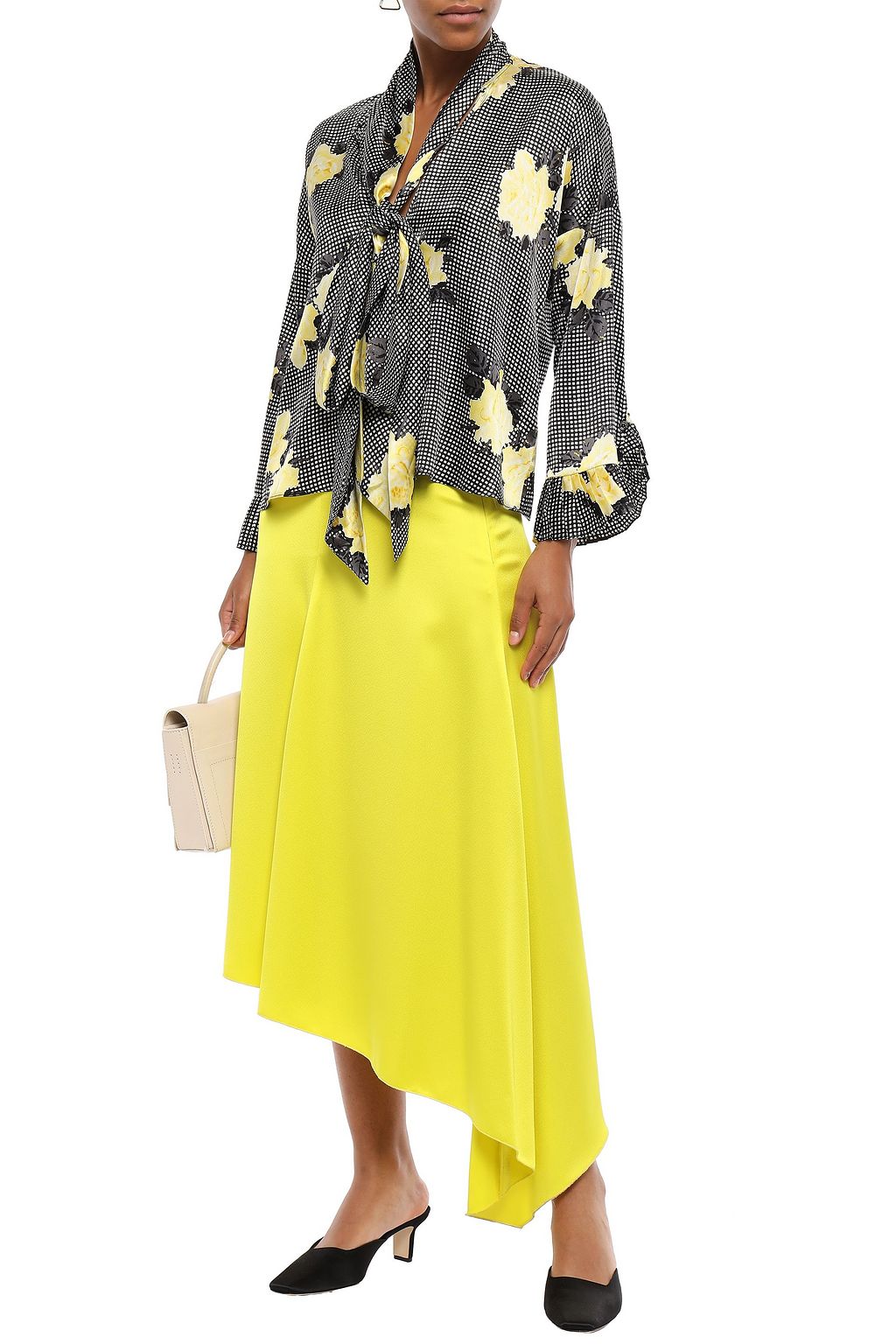 GANNI Pussy-bow leopard-print silk-blend satin blouse