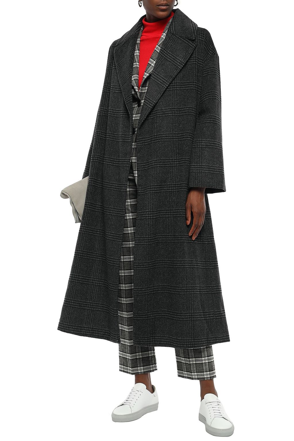 GANNI Woodside Prince of Wales checked brushed wool-blend coat