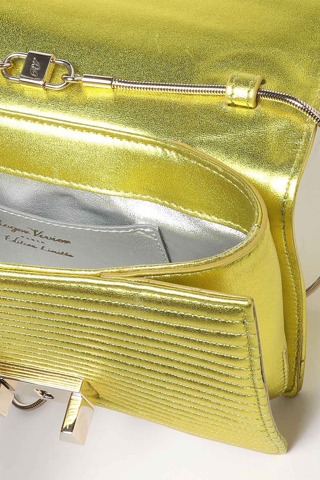 ROGER VIVIER Metallic matelassé leather clutch