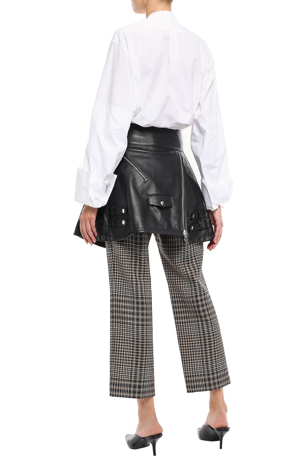 ROKH Zip-detailed cutout leather mini skirt