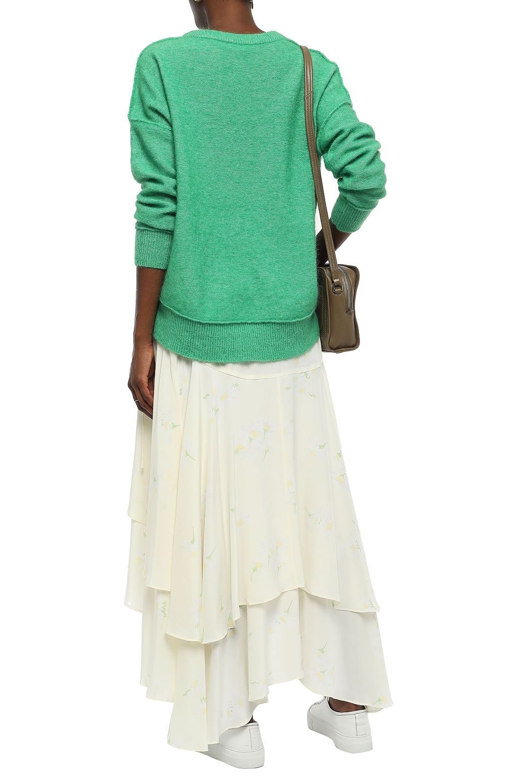 GANNI Asymmetric floral-print silk crepe de chine midi wrap skirt