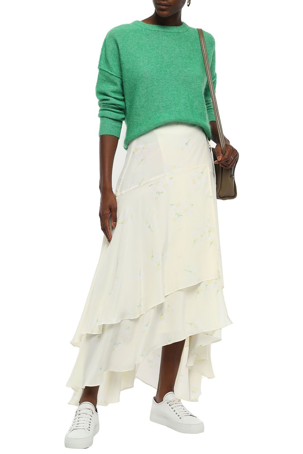 GANNI Asymmetric floral-print silk crepe de chine midi wrap skirt