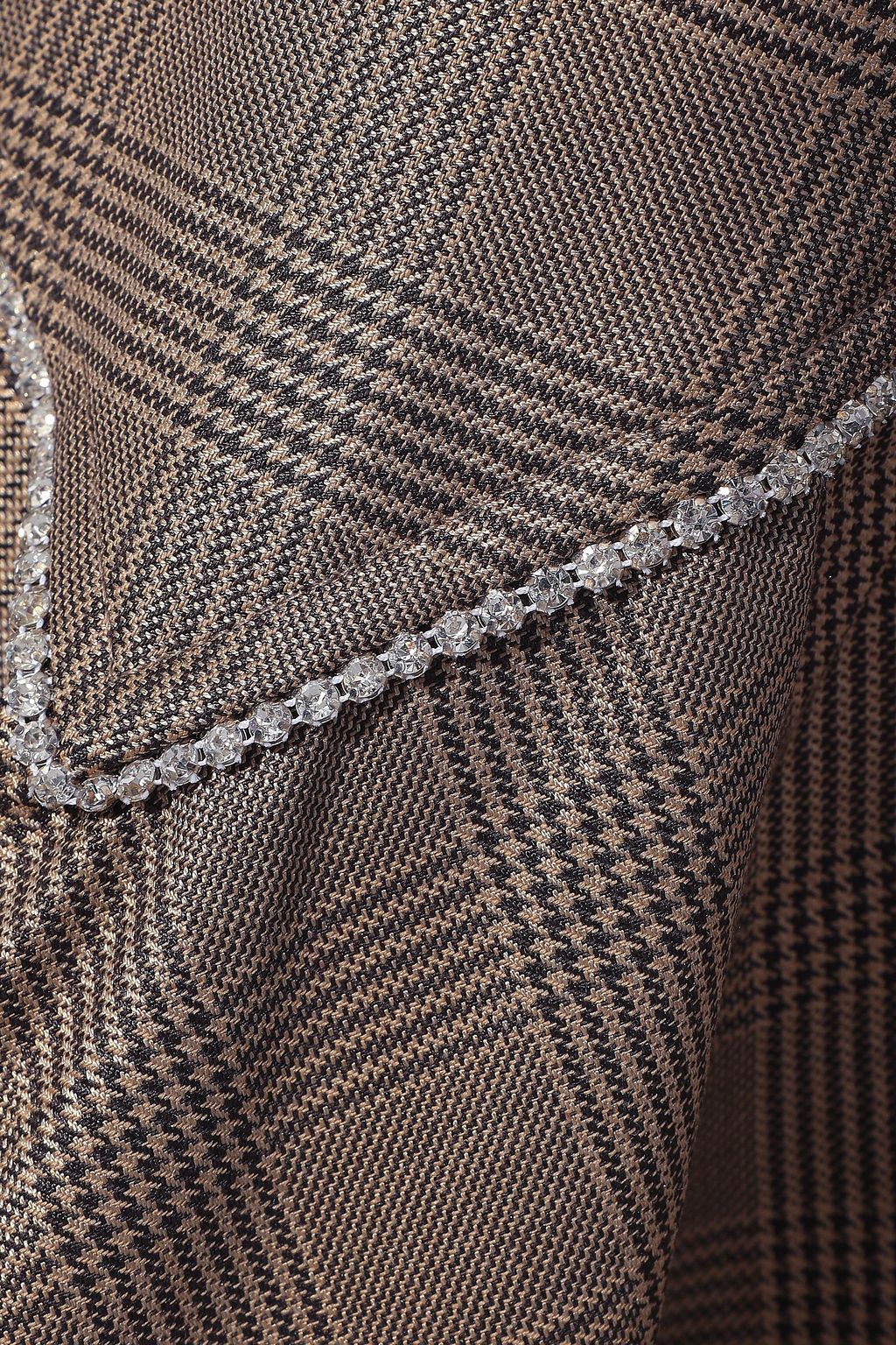 GANNI Merkel crystal-embellished Prince of Wales checked silk and wool-blend midi skirt