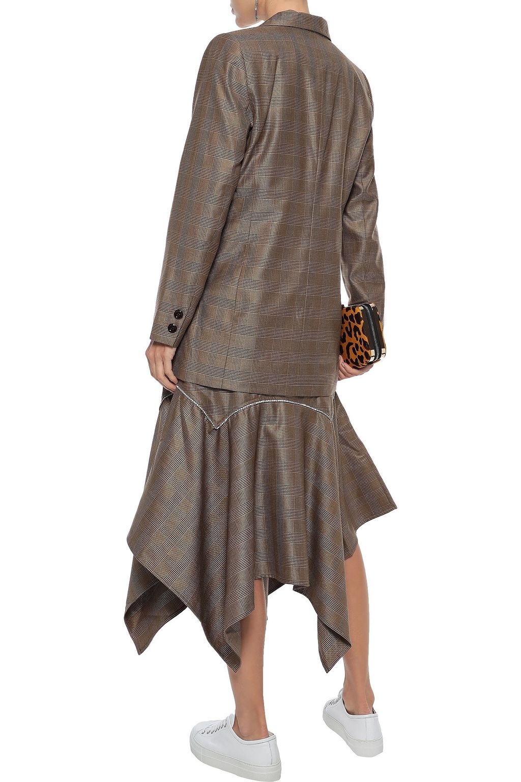 GANNI Merkel crystal-embellished Prince of Wales checked silk and wool-blend midi skirt