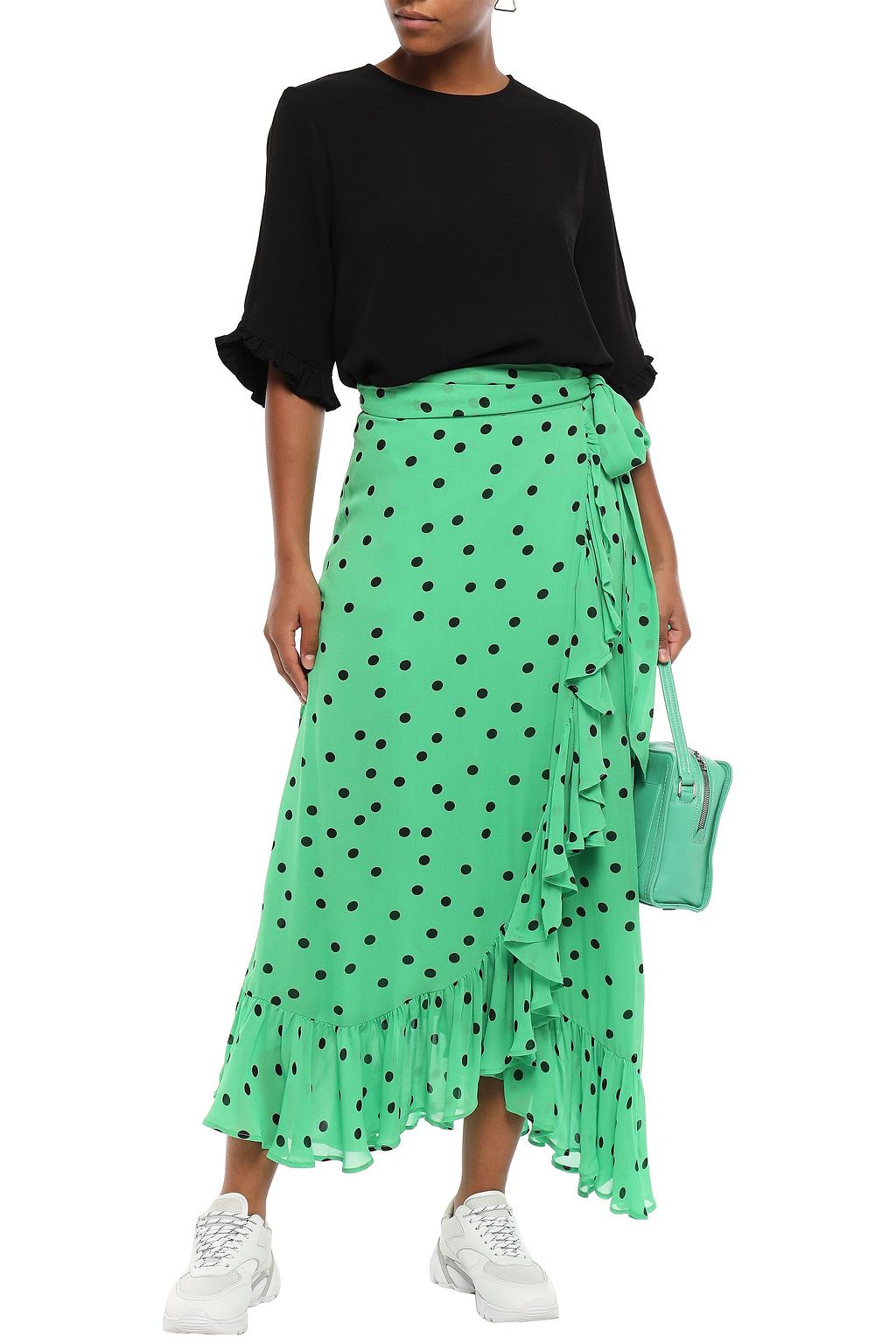 green polka dot wrap skirt