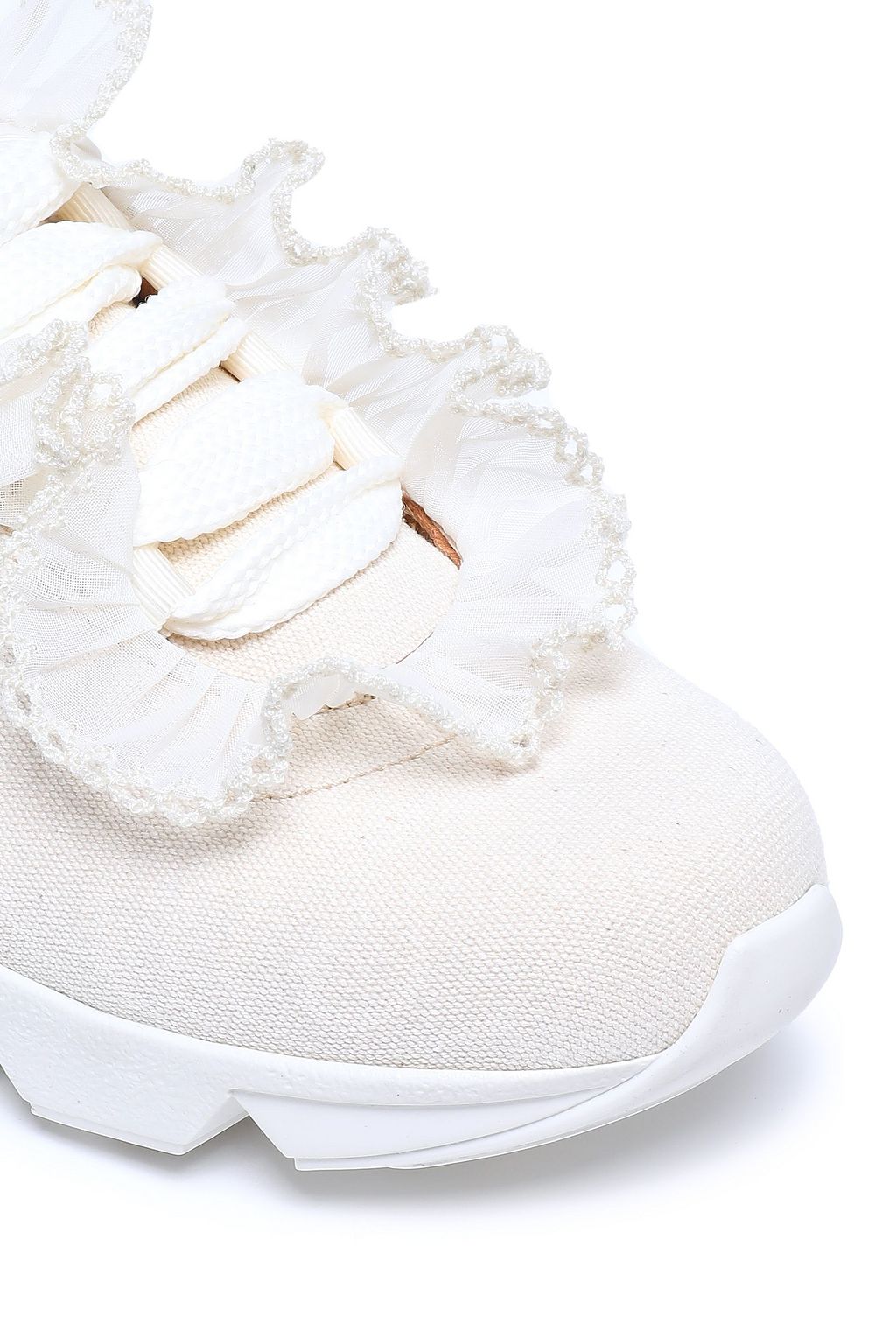 GANNI Ruffled tulle-trimmed canvas sneakers