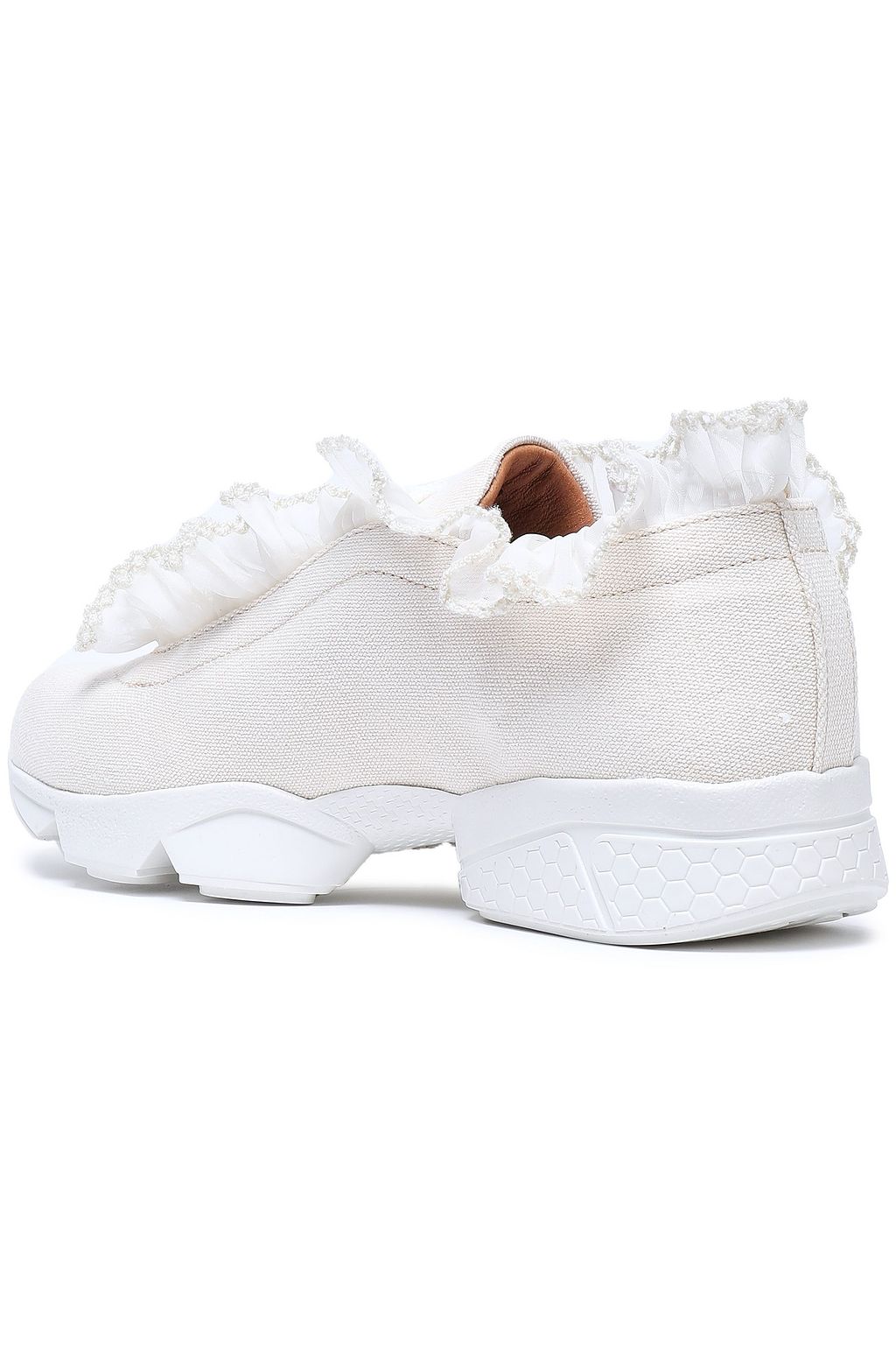 GANNI Ruffled tulle-trimmed canvas sneakers
