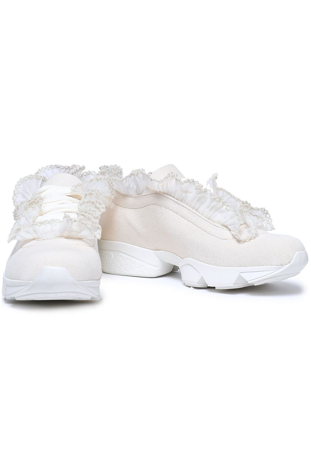 GANNI Ruffled tulle-trimmed canvas sneakers