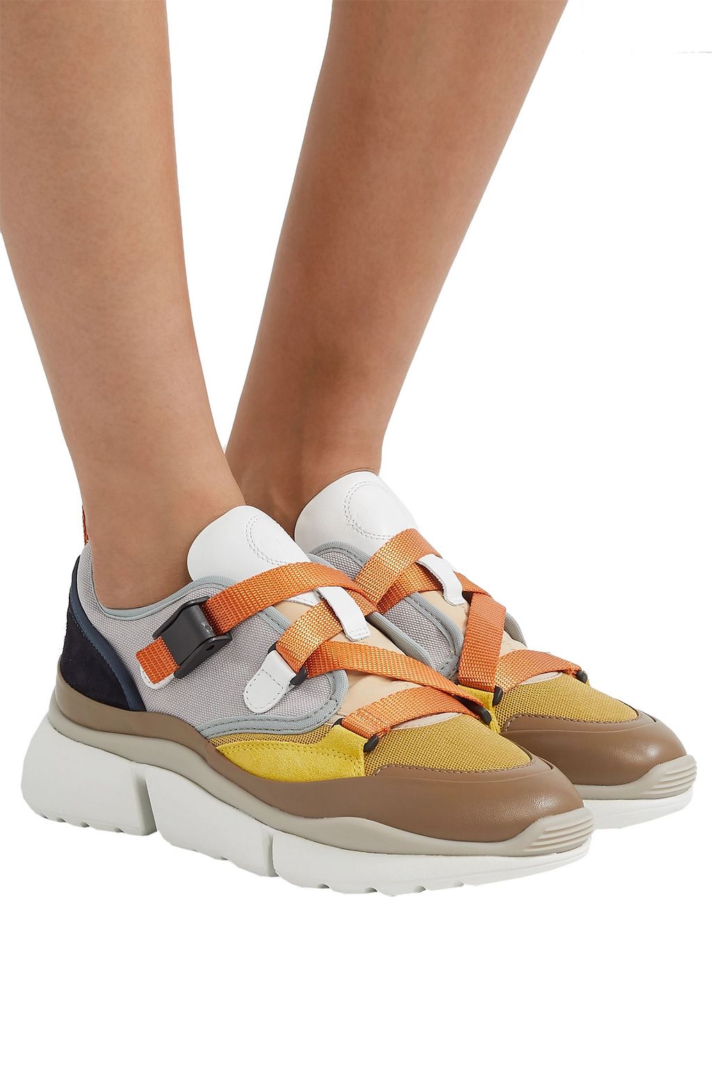 CHLOÉ Sonnie canvas, mesh, suede and leather sneakers