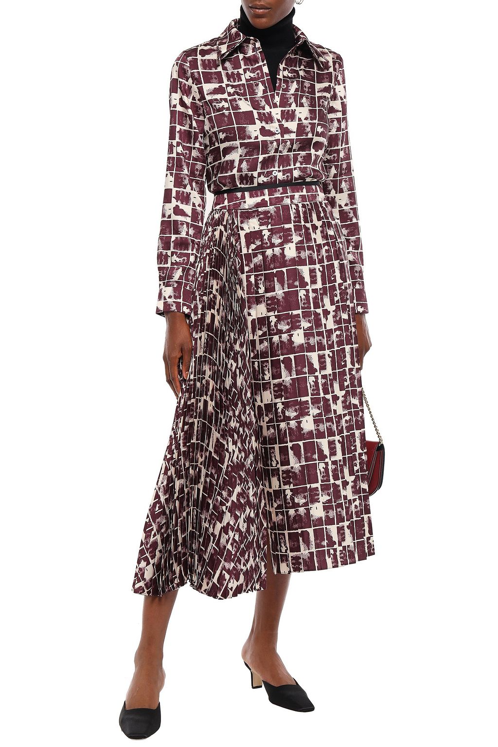 VICTORIA, VICTORIA BECKHAM Pleated pritned twill midi skirt