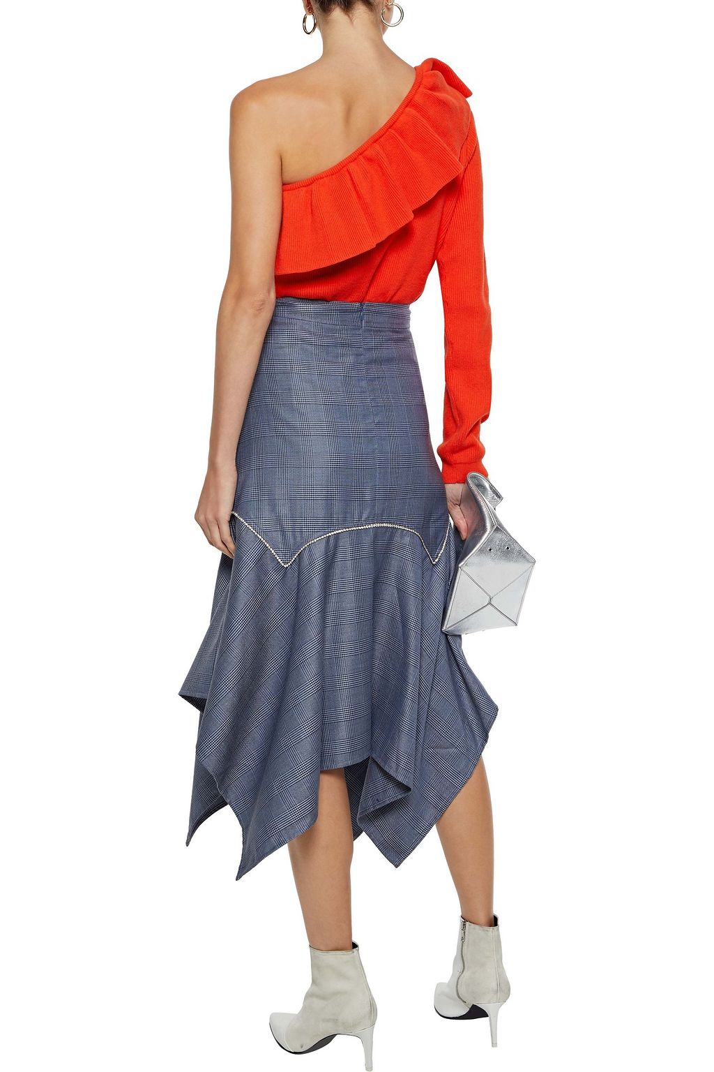 GANNI Merkel crystal-embellished Prince of Wales checked silk and wool-blend midi skirt