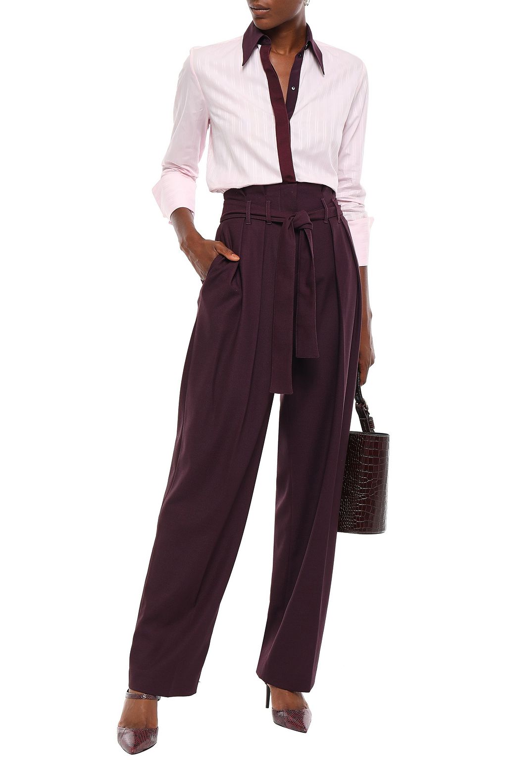 VICTORIA, VICTORIA BECKHAM Wool-blend piqué wide-leg pants
