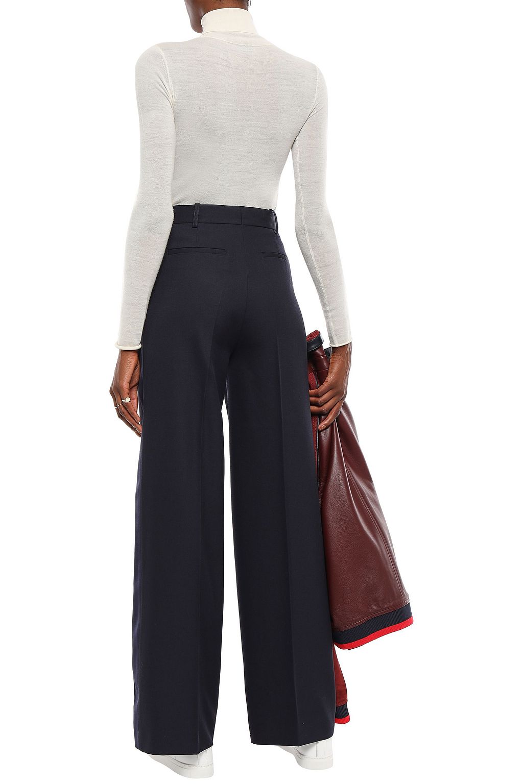 VICTORIA, VICTORIA BECKHAM Satin-trimmed wool-twill wide-leg pants