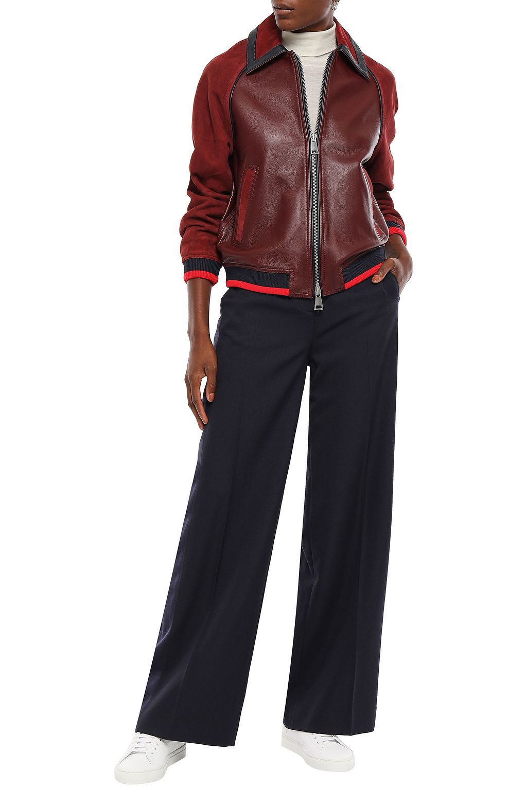 VICTORIA, VICTORIA BECKHAM Satin-trimmed wool-twill wide-leg pants