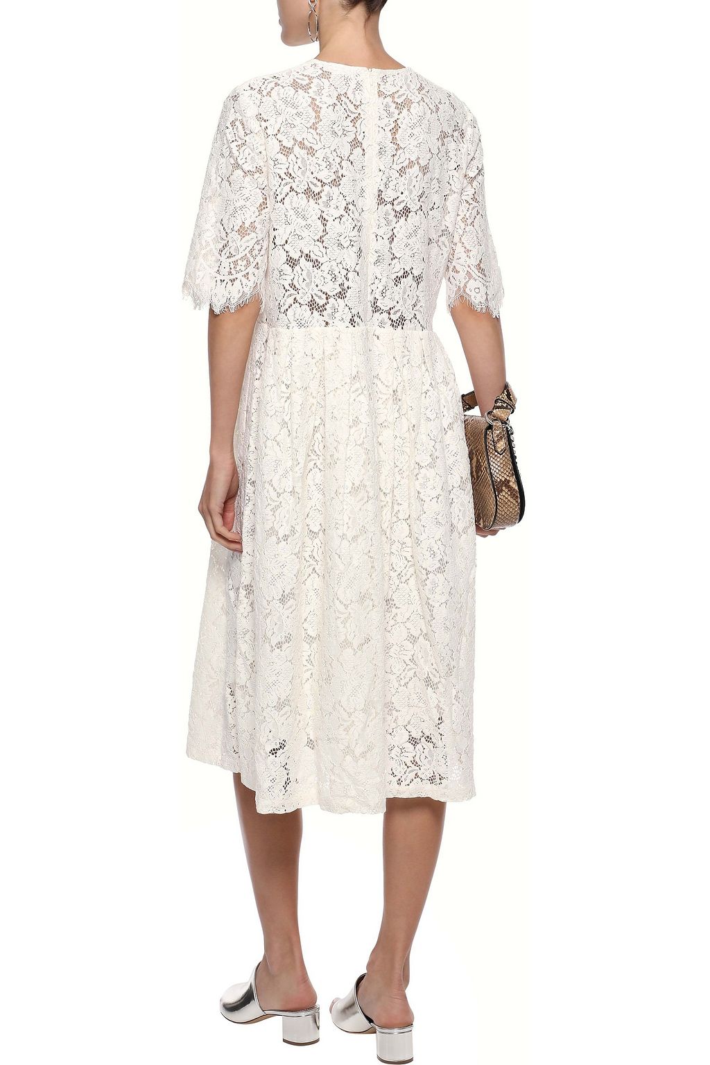 pleated lace midi dress