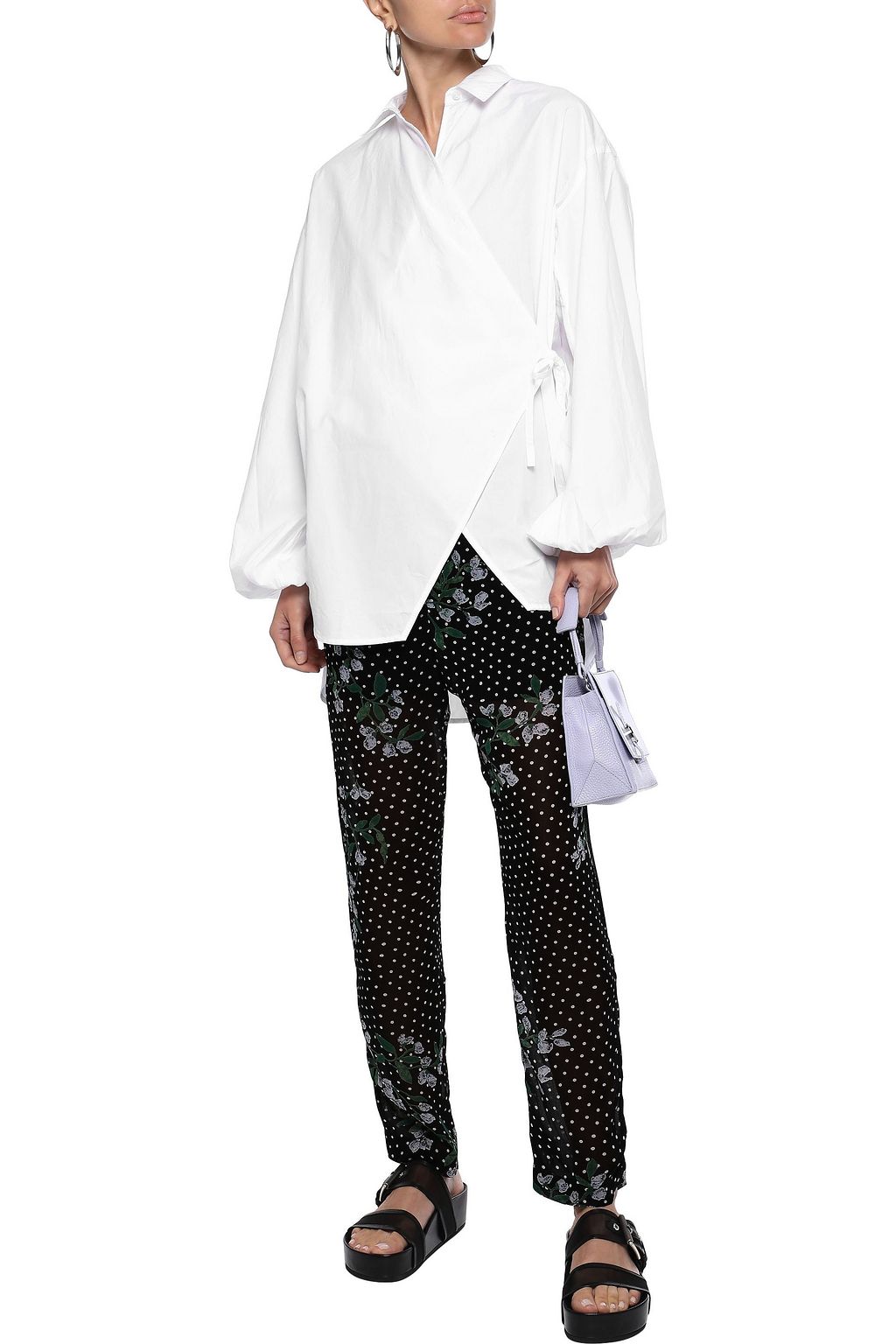 GANNI Polka-dot georgette straight-leg pants