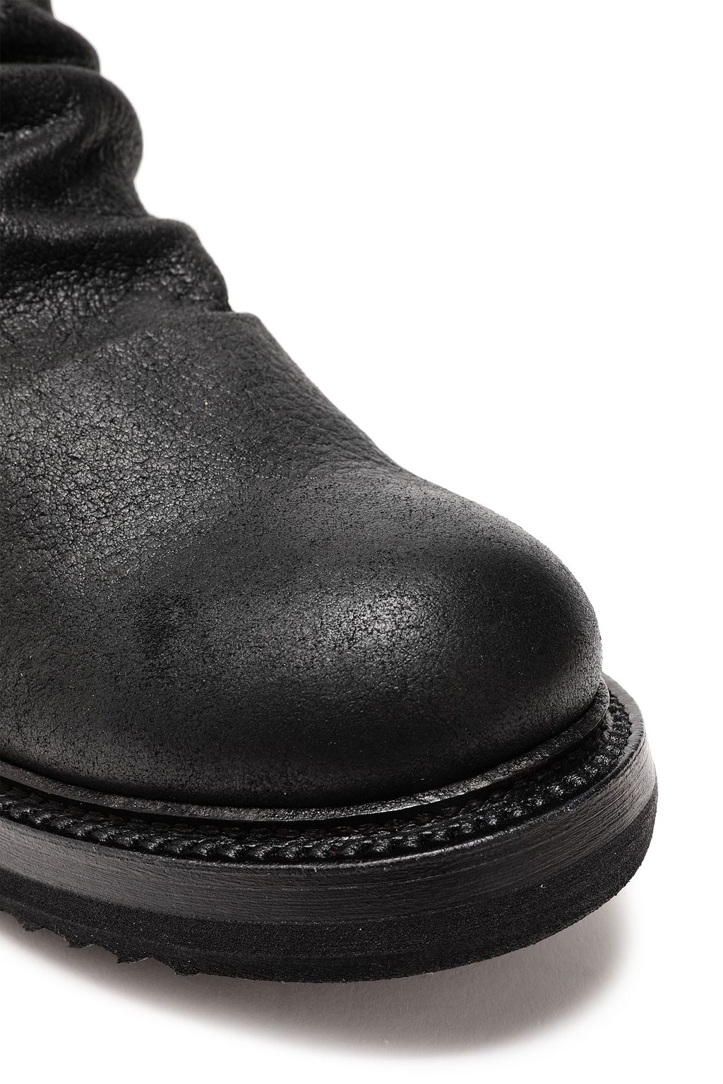 RICK OWENS Ruched cracked-leather sock boots