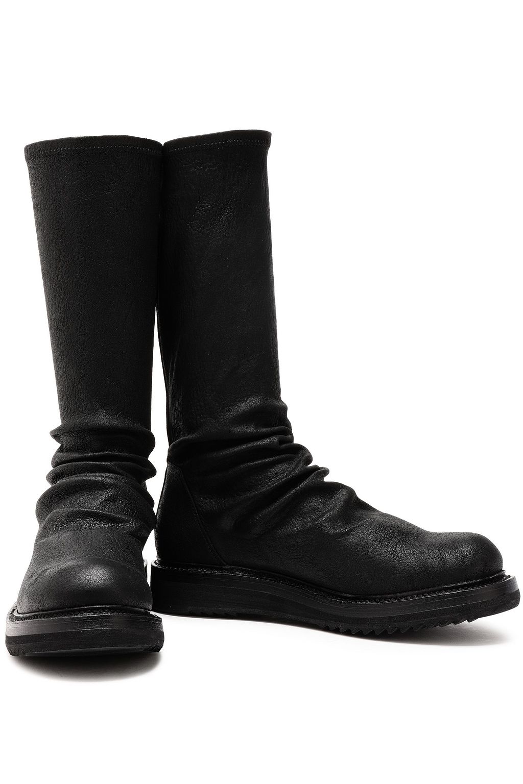 RICK OWENS Ruched cracked-leather sock boots