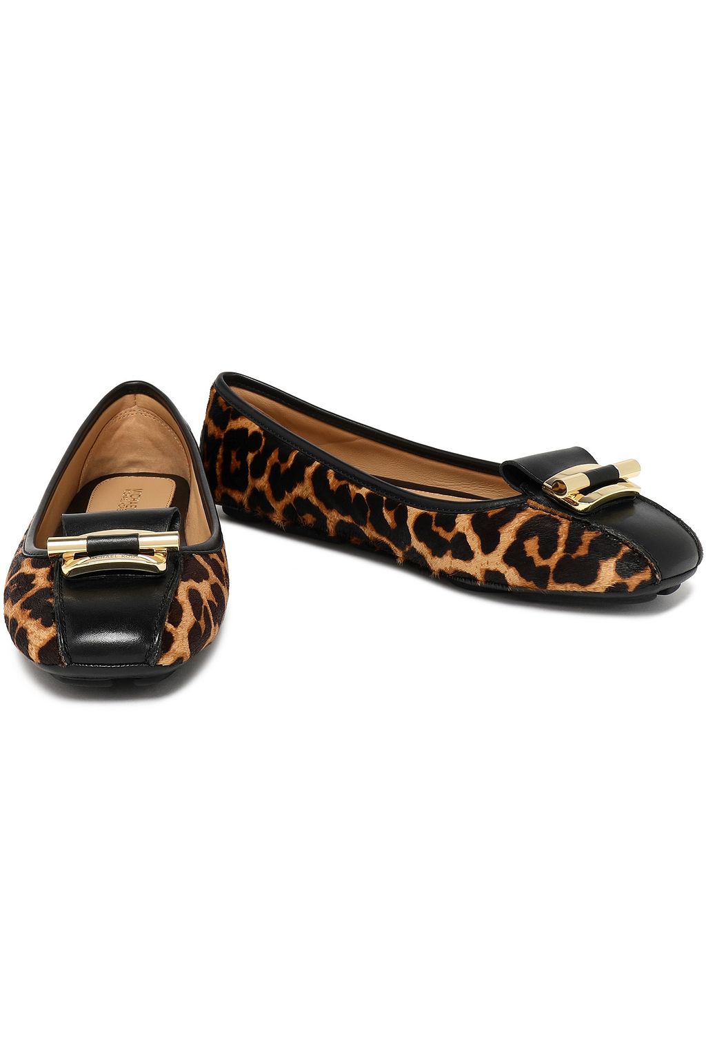 MICHAEL MICHAEL KORS Leather-trimmed leopard-print calf hair ballet flats