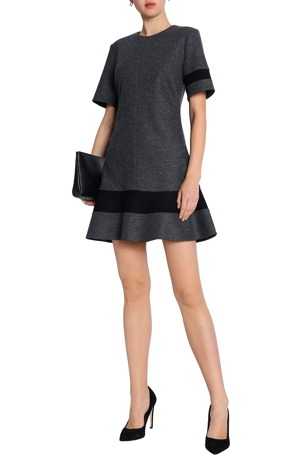 PRINGLE OF SCOTLAND Flared two-tone brushed wool mini dress