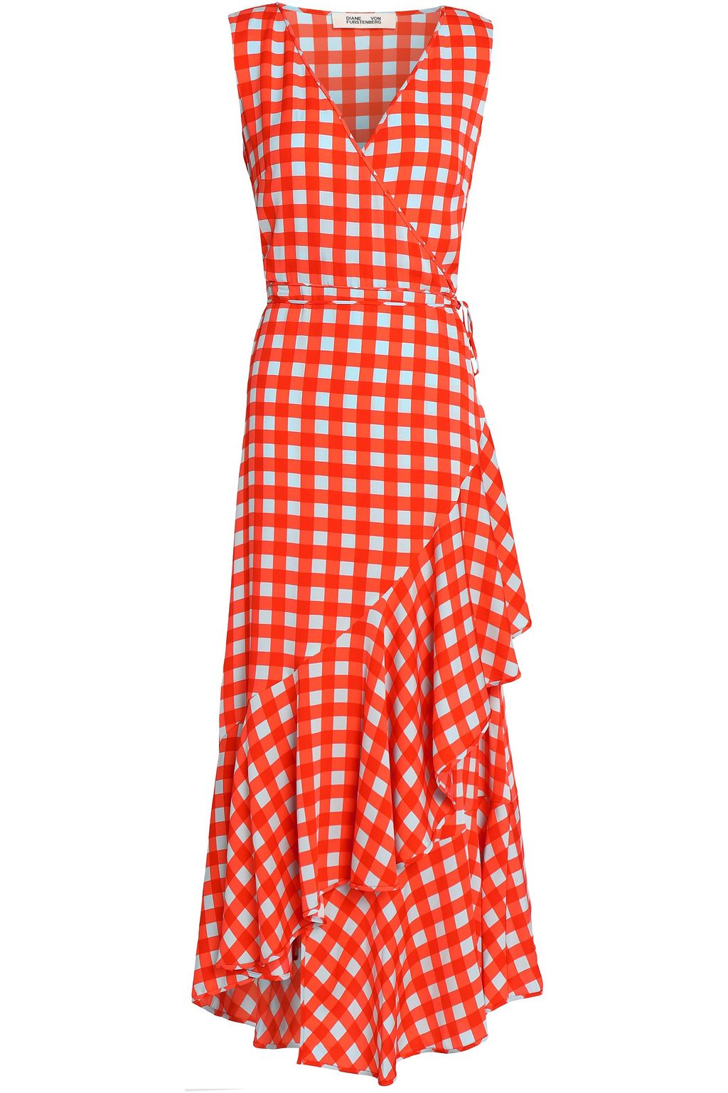 red gingham wrap dress