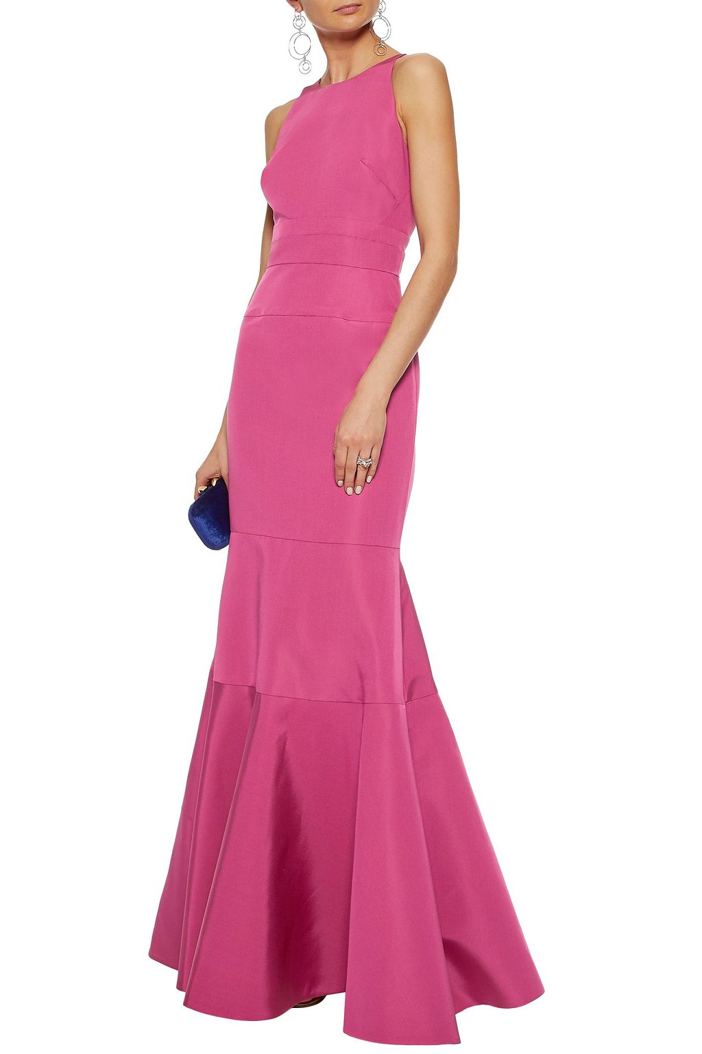 J.MENDEL Fluted metallic silk-blend cloqué gown