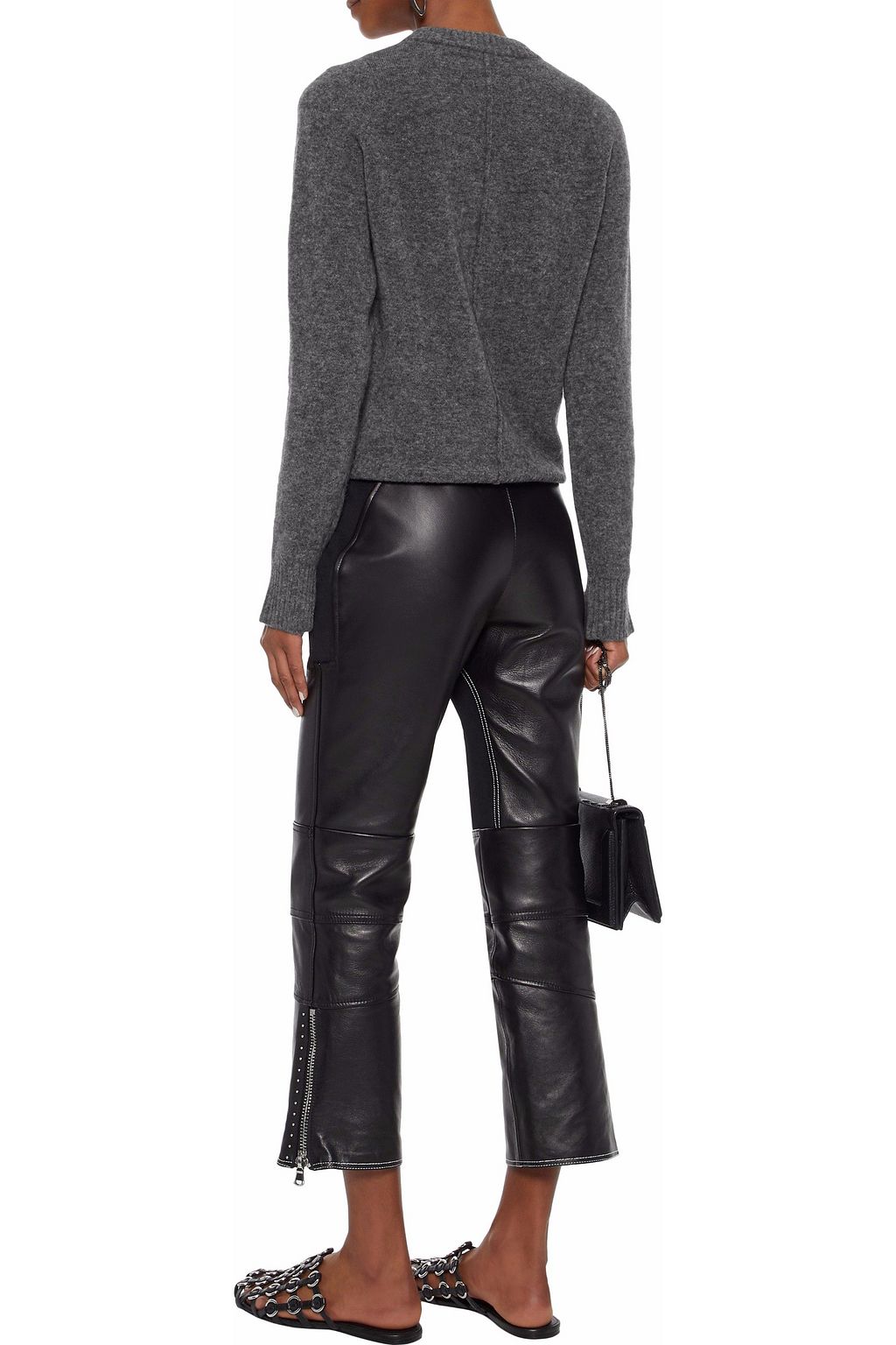 Faux pearl-embellished mélange wool-blend sweater dark gray One Size