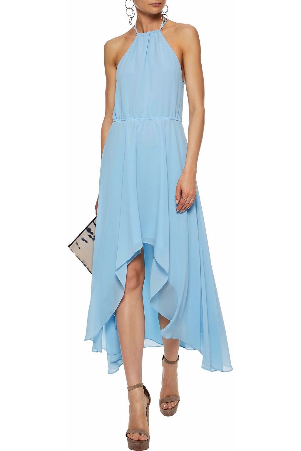 HAUTE HIPPIE Asymmetric gathered chiffon dress