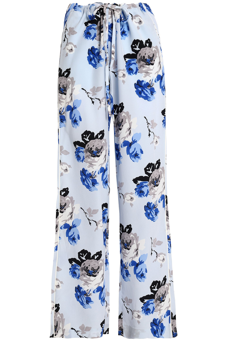 theory - floral-print silk wide-leg pants - blue - s