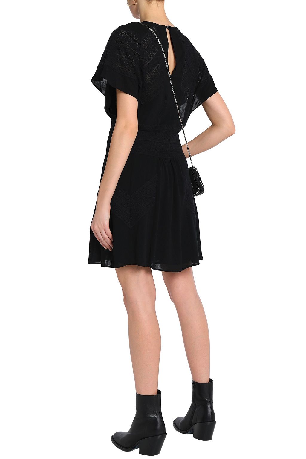 IRO Vilda gerafftes Minikleid aus Gaze mit Spitzenbesatz