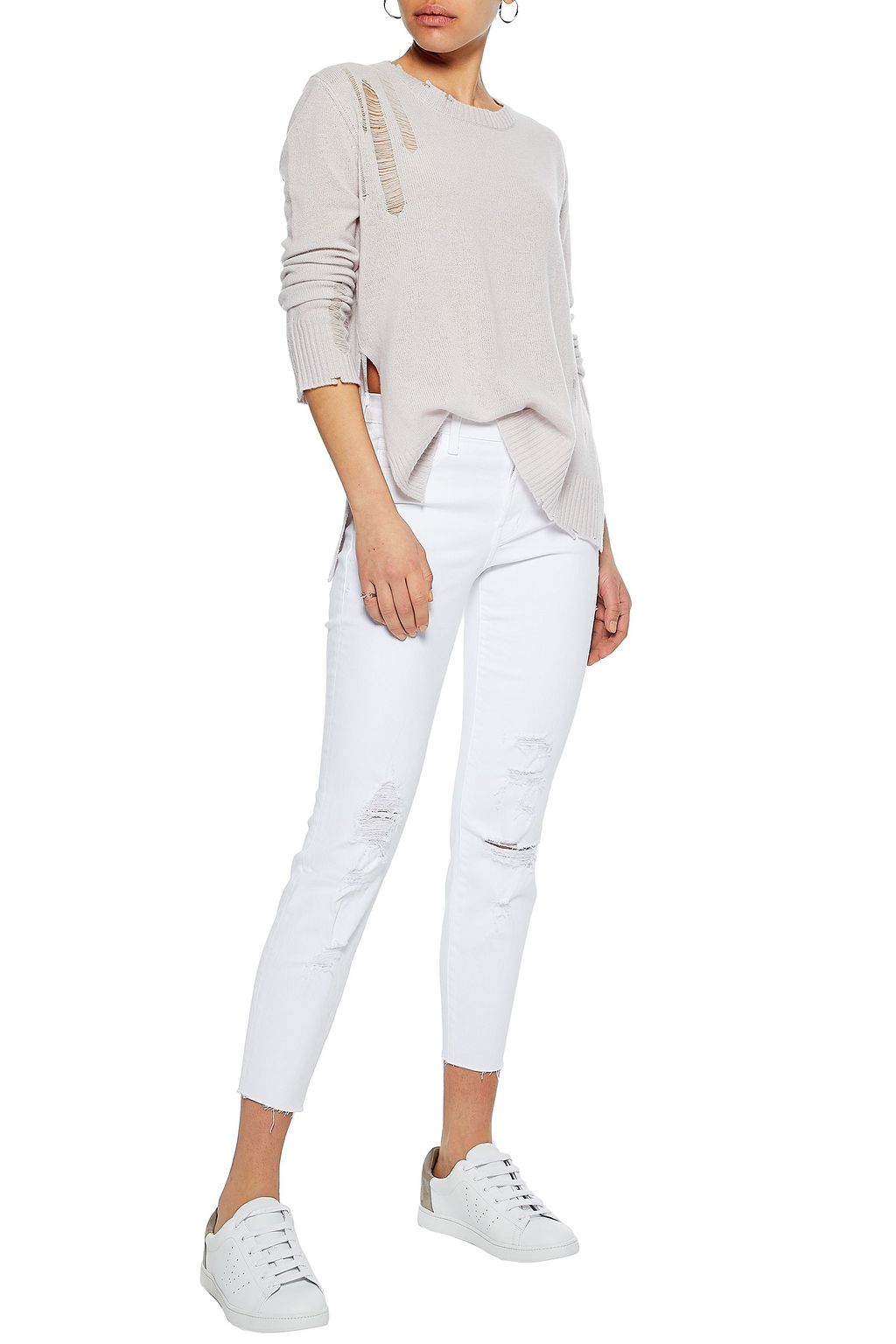 ENZA COSTA Distressed wool and cashmere-blend sweater