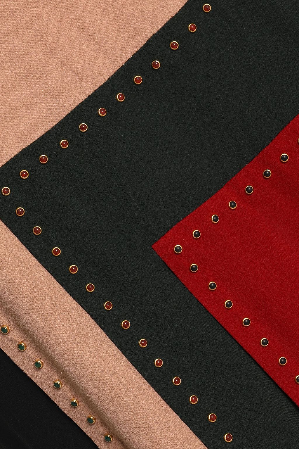 VALENTINO GARAVANI Studded color-block silk crepe de chine mini skirt