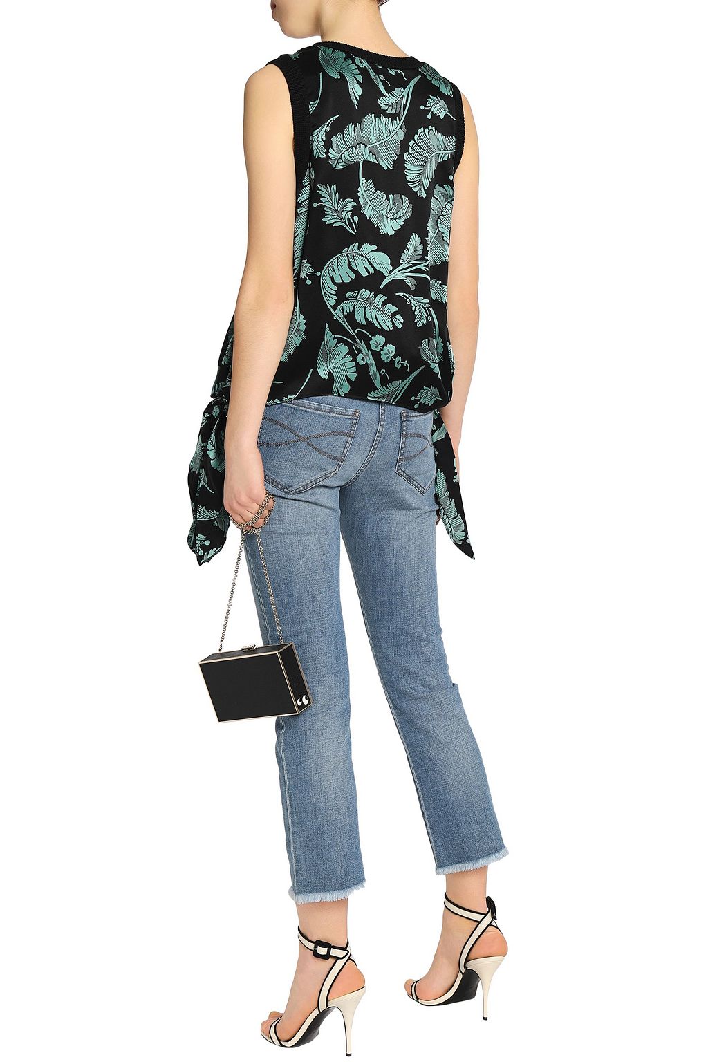 CINQ À SEPT Knotted printed satin top