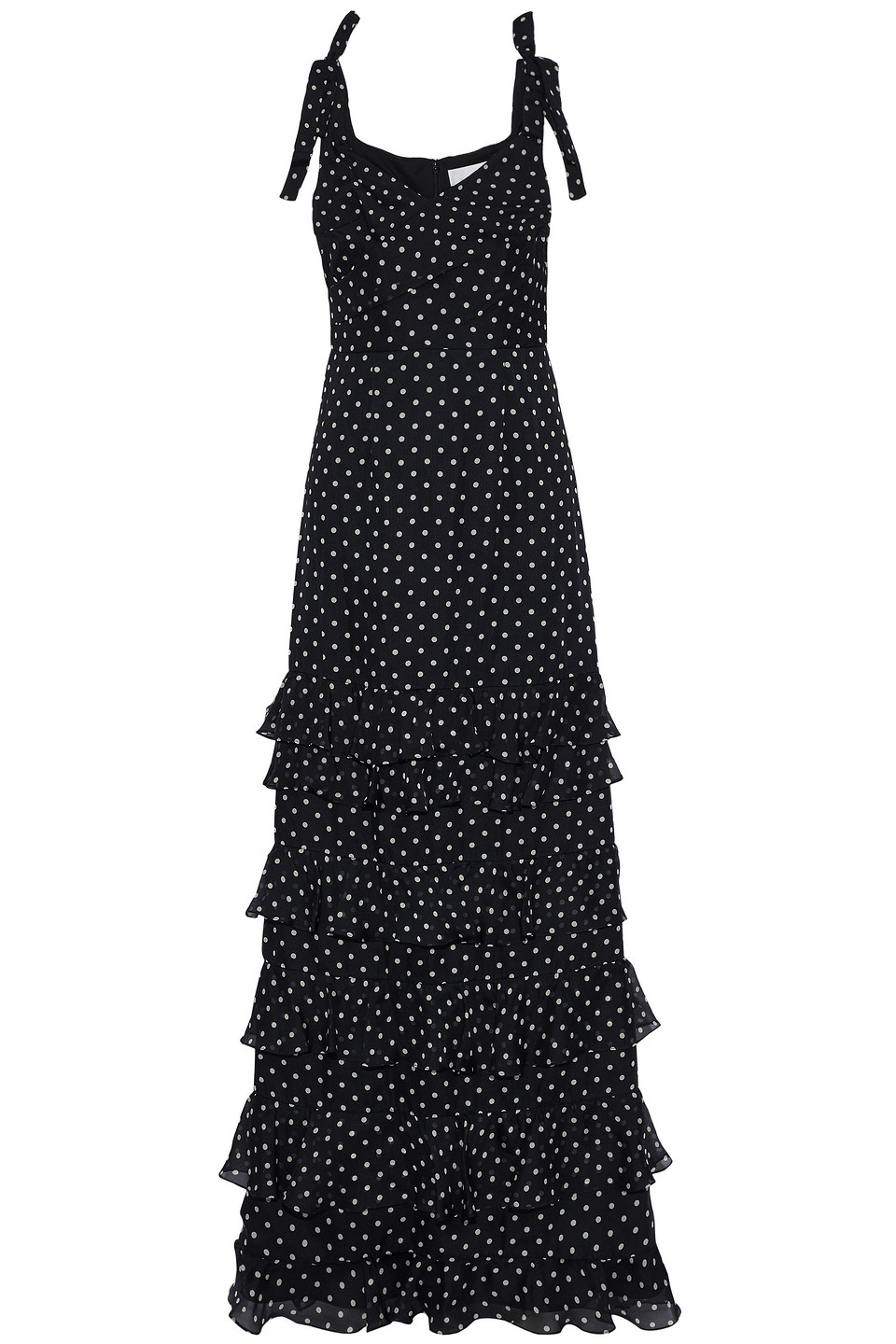 mikael aghal - tiered polka-dot silk-chiffon gown - black - us 2