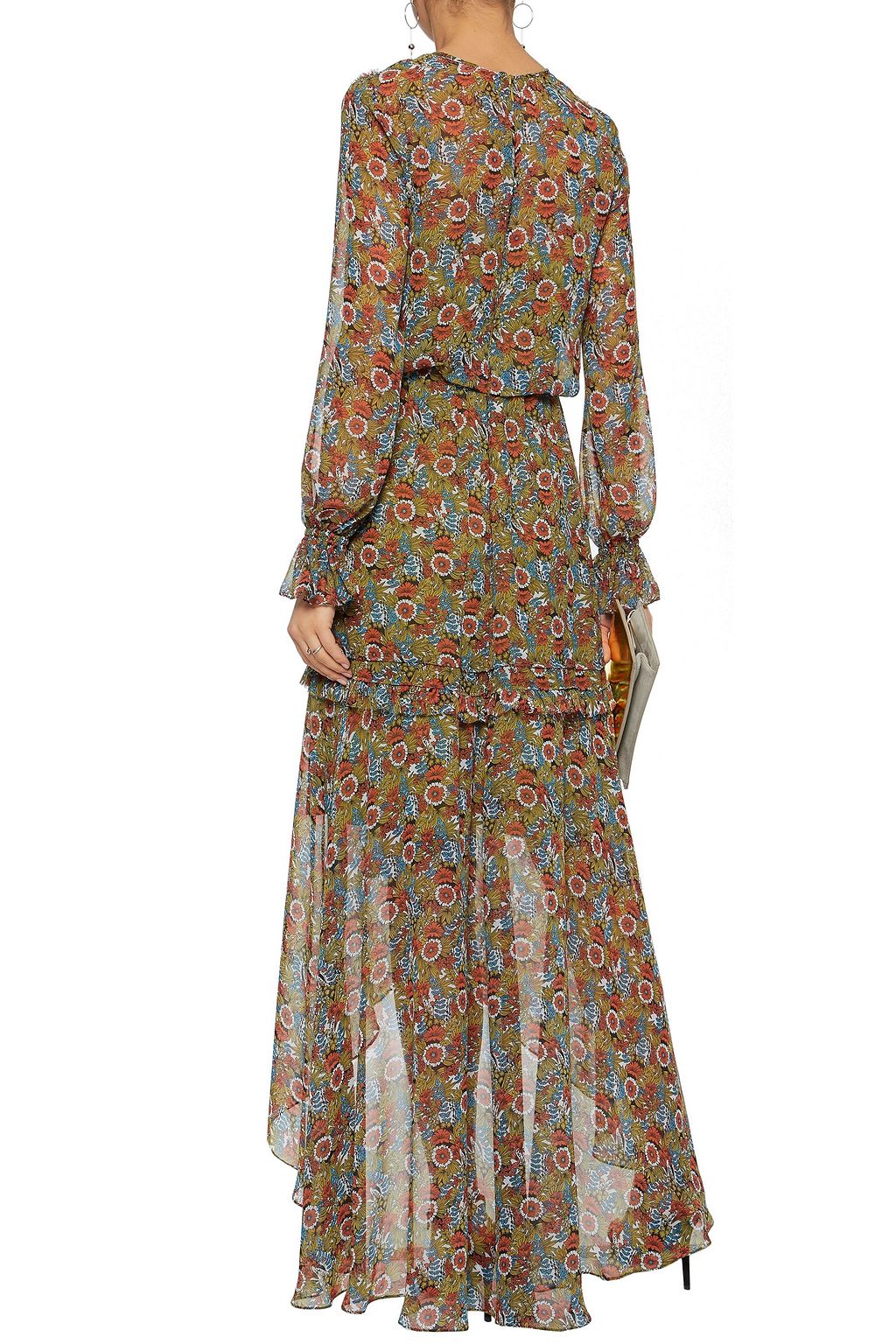 MIKAEL AGHAL Split-front ruffled floral-print chiffon maxi dress