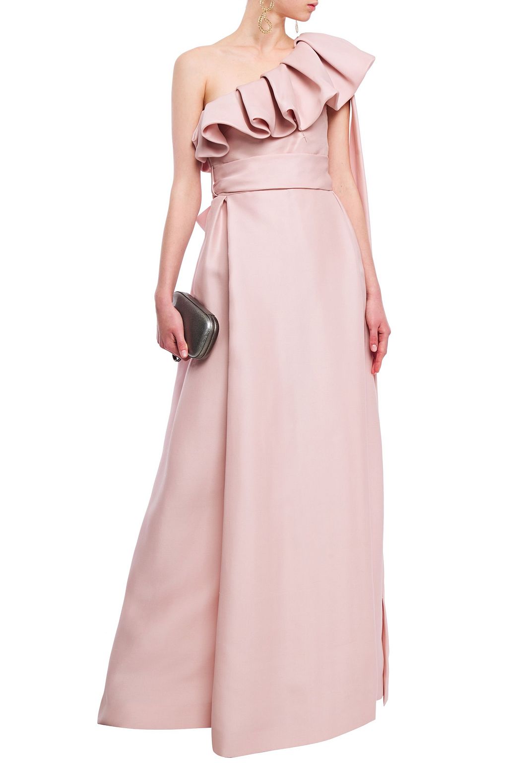 VALENTINO GARAVANI One-shoulder belted ruffled silk-gazar gown