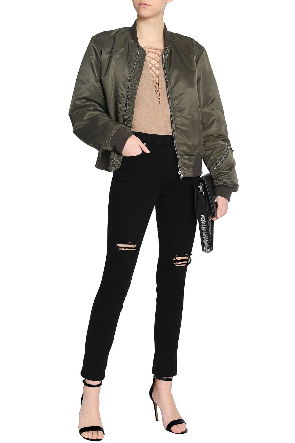 ALEXANDERWANG.T Lace-up stretch-jersey bodysuit