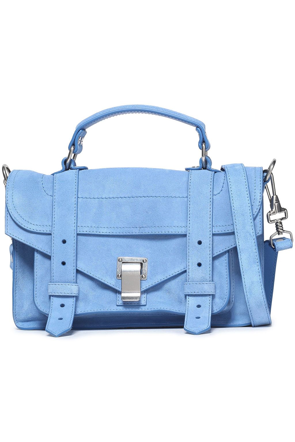 light blue suede handbag